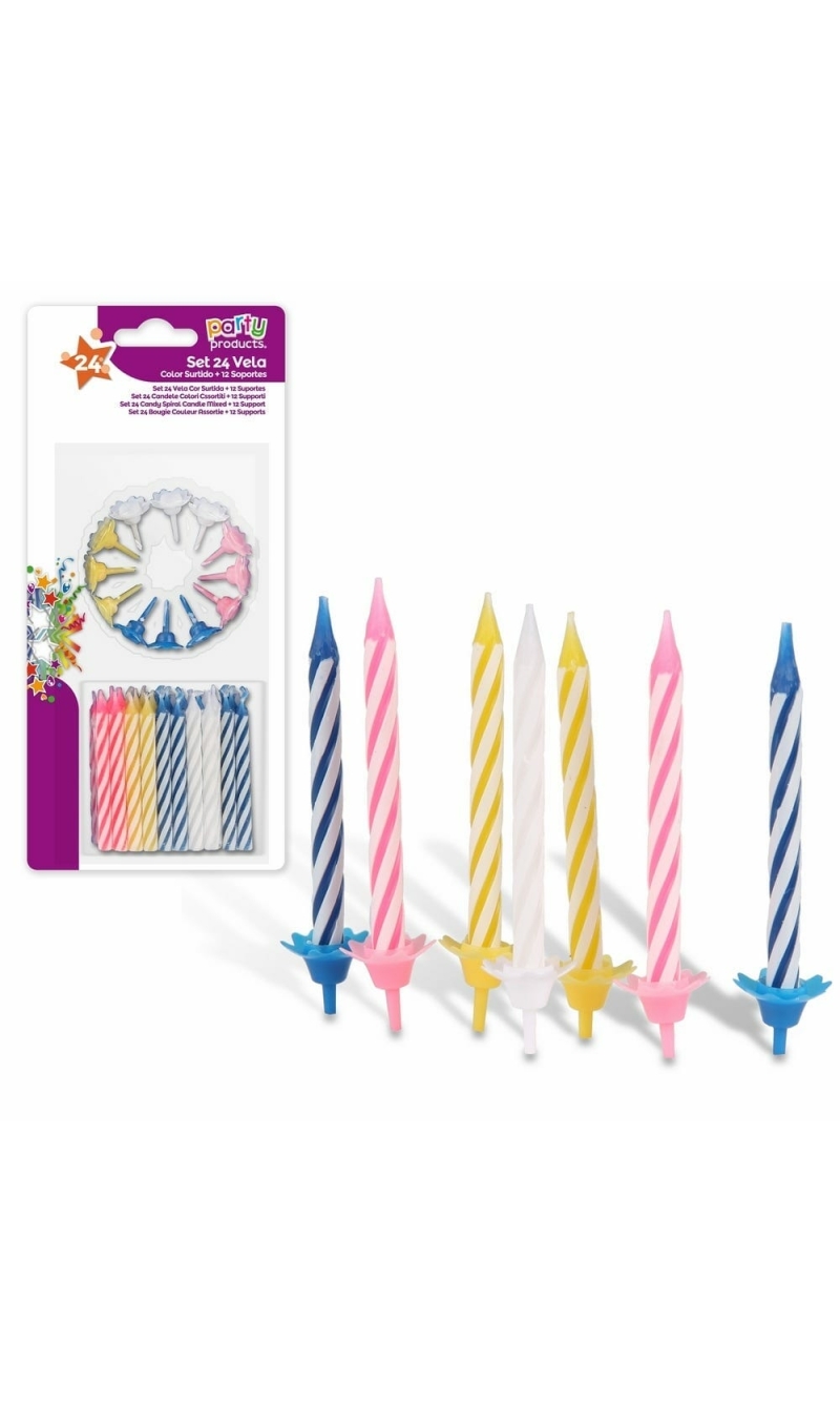 S/24 CANDY SPIRAL CANDLE MIXED +12 SUPOR