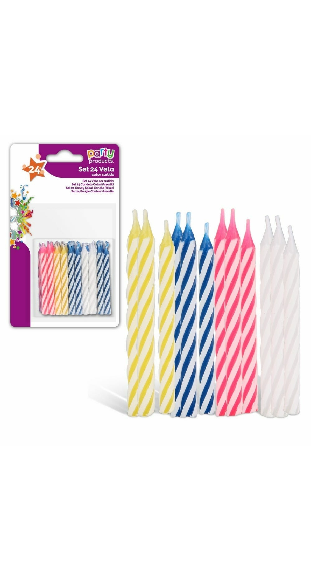 S/24 CANDY SPIRAL CANDLE MIXED