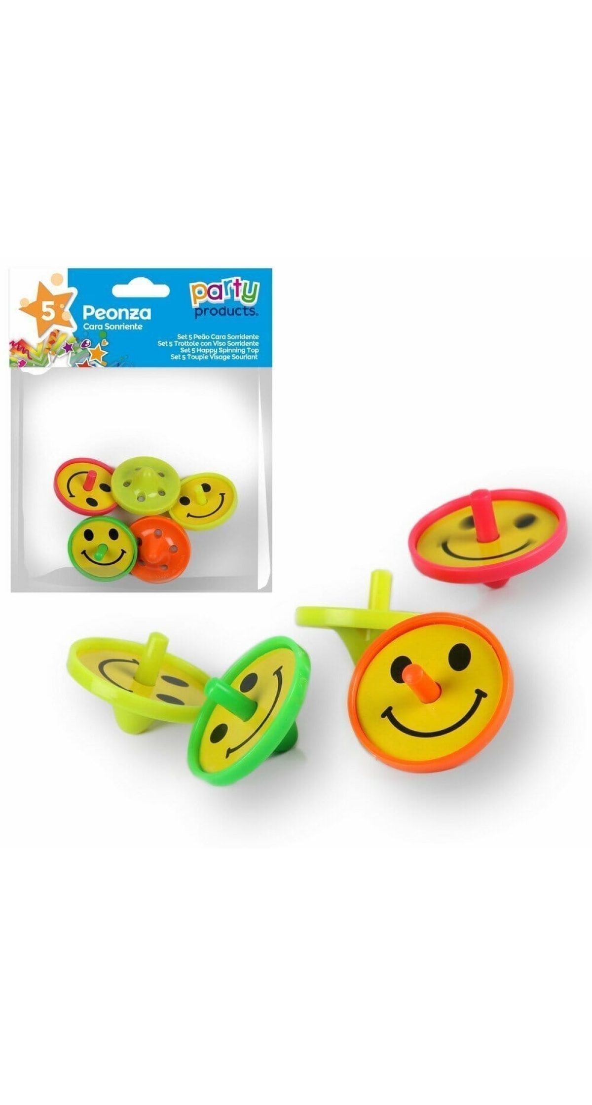 Party Favours / Pinata Happy Spinning Top - 5pk