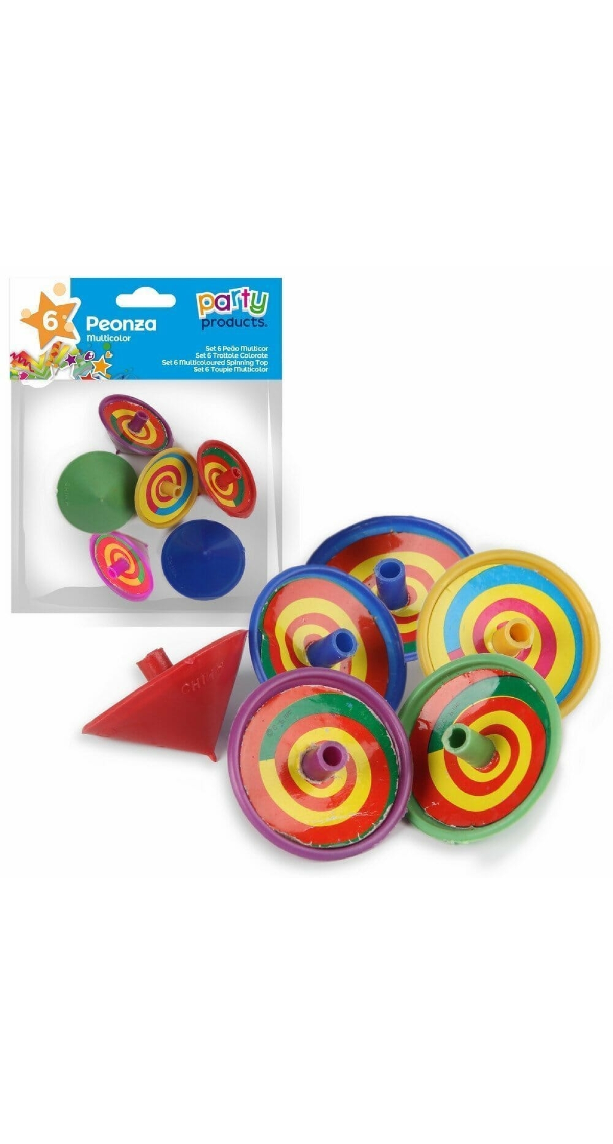 Party Favours / Pinata Multicolored Spinning Top - 6pk