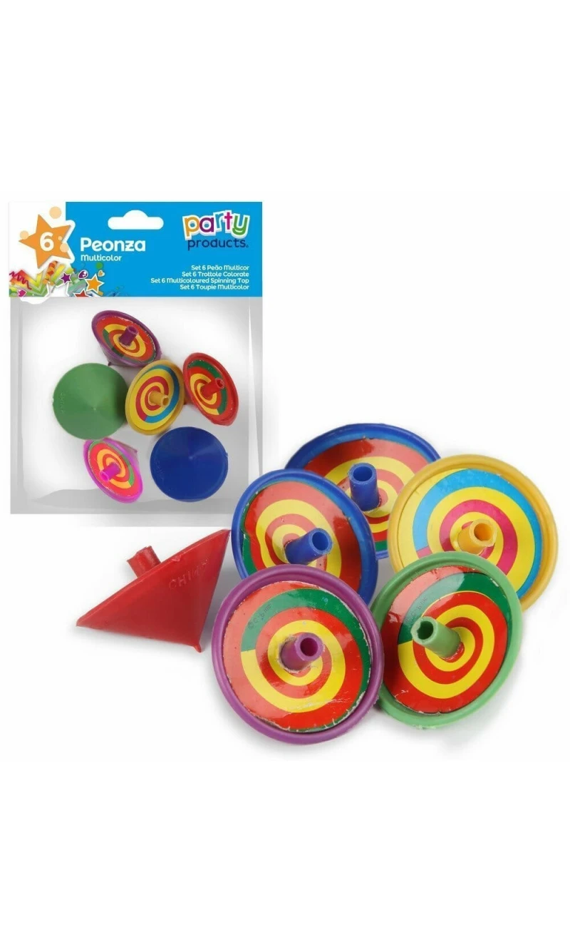 Party Favours / Pinata Multicolored Spinning Top - 6pk