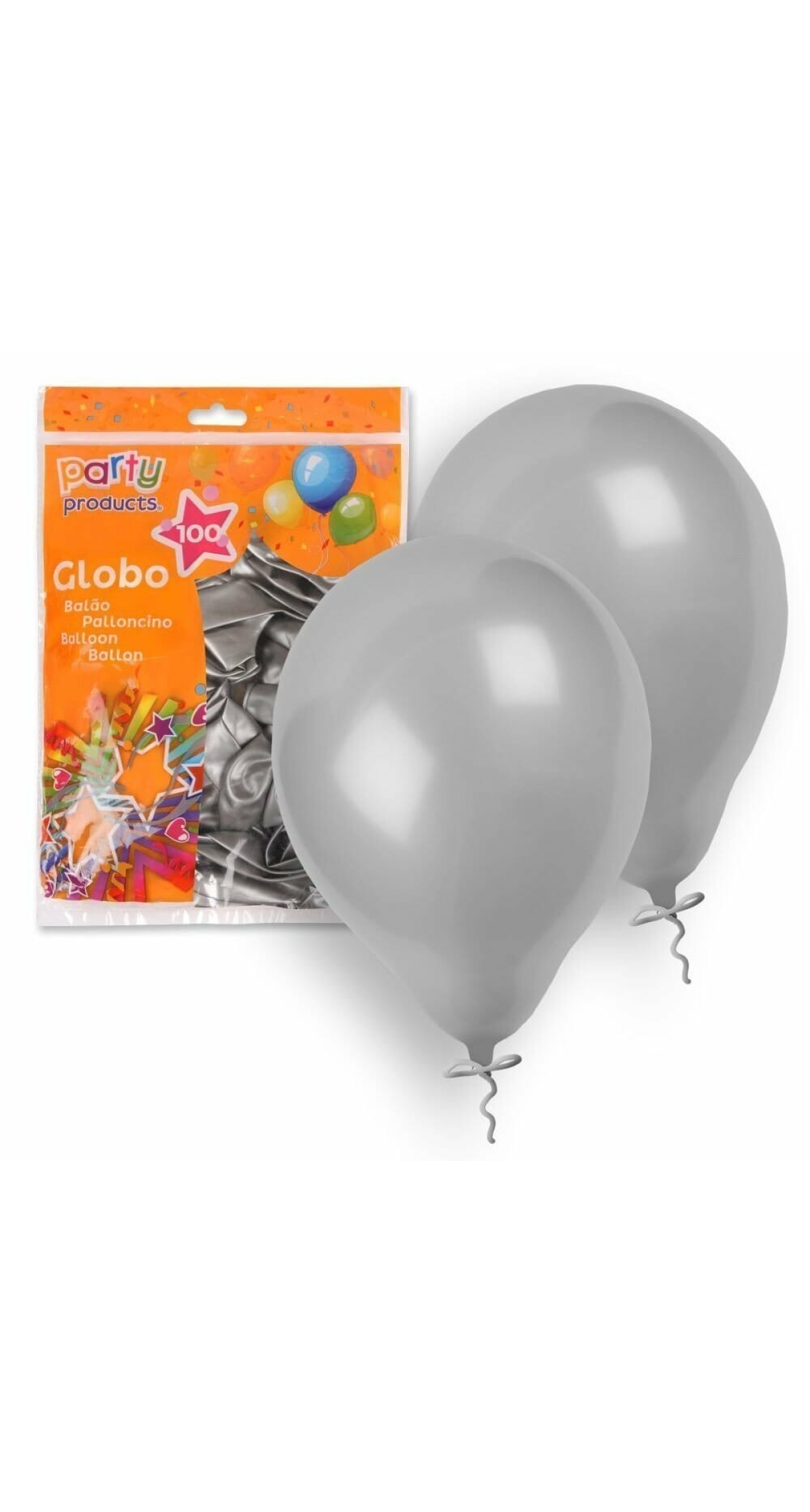 Latex Balloons 23cm (9 Inch) Metallic Silver - 100pk