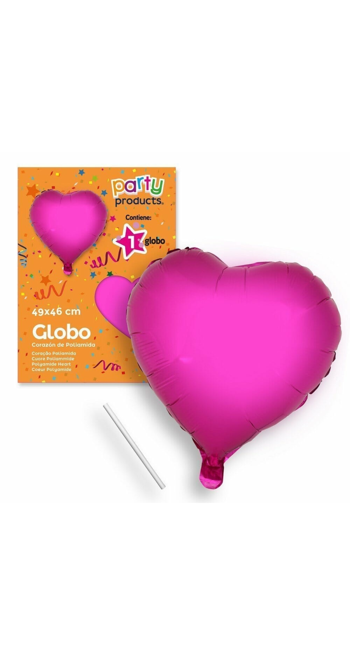 Polyamide Pink Heart Balloon + Stcik 49 X 46 cm