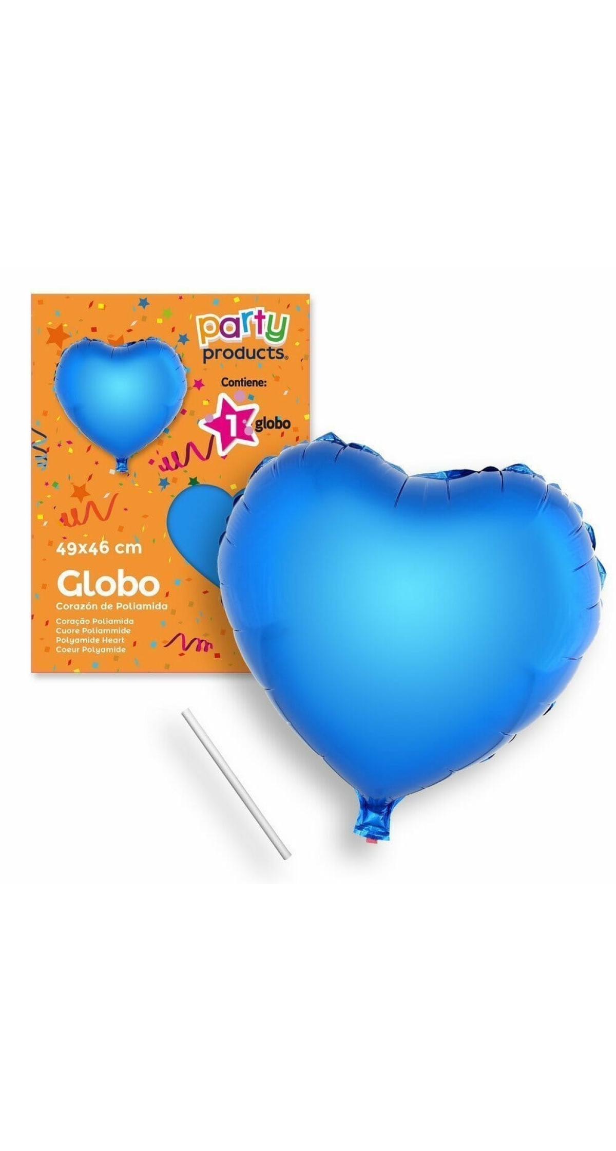Polyamide Blue Heart Balloon + Stcik 49 X 46 cm