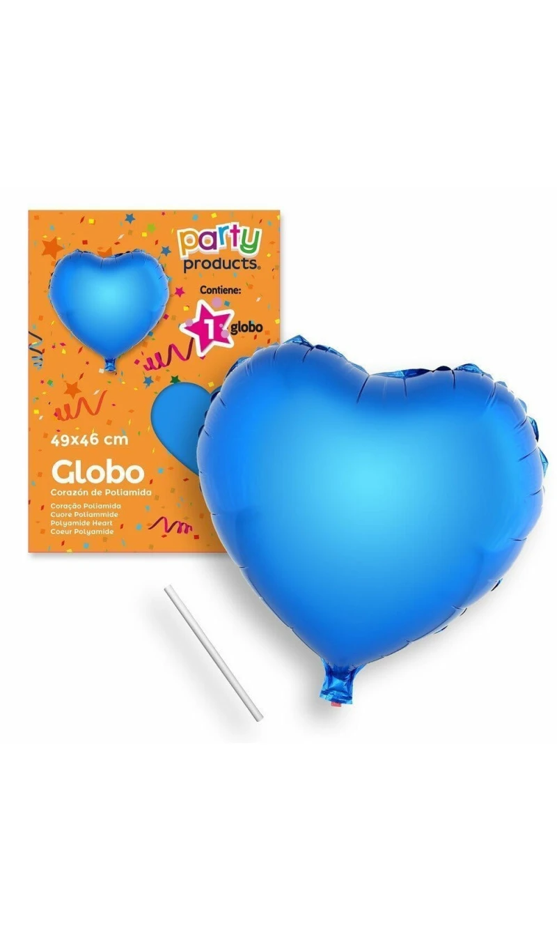 Polyamide Blue Heart Balloon + Stcik 49 X 46 cm