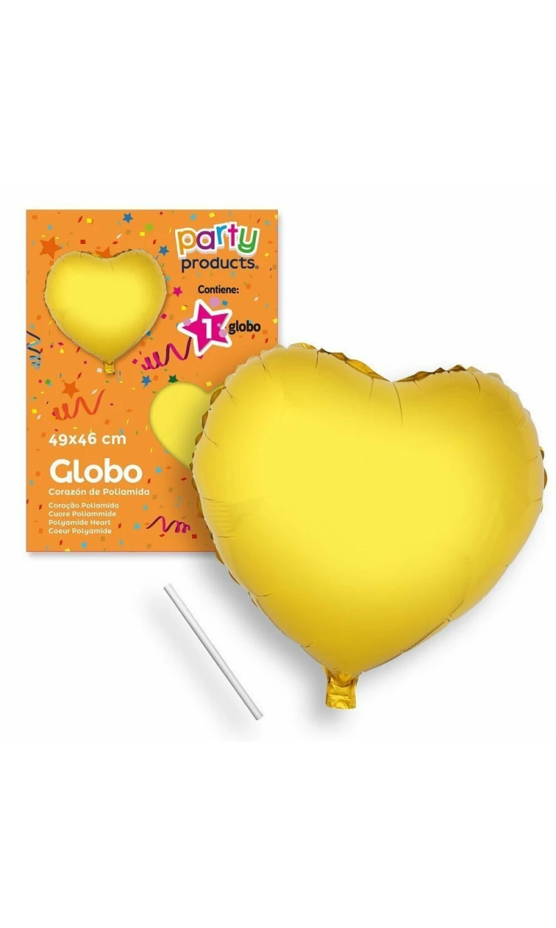 Polyamide Golden Heart Balloon + Stcik 49 X 46 cm