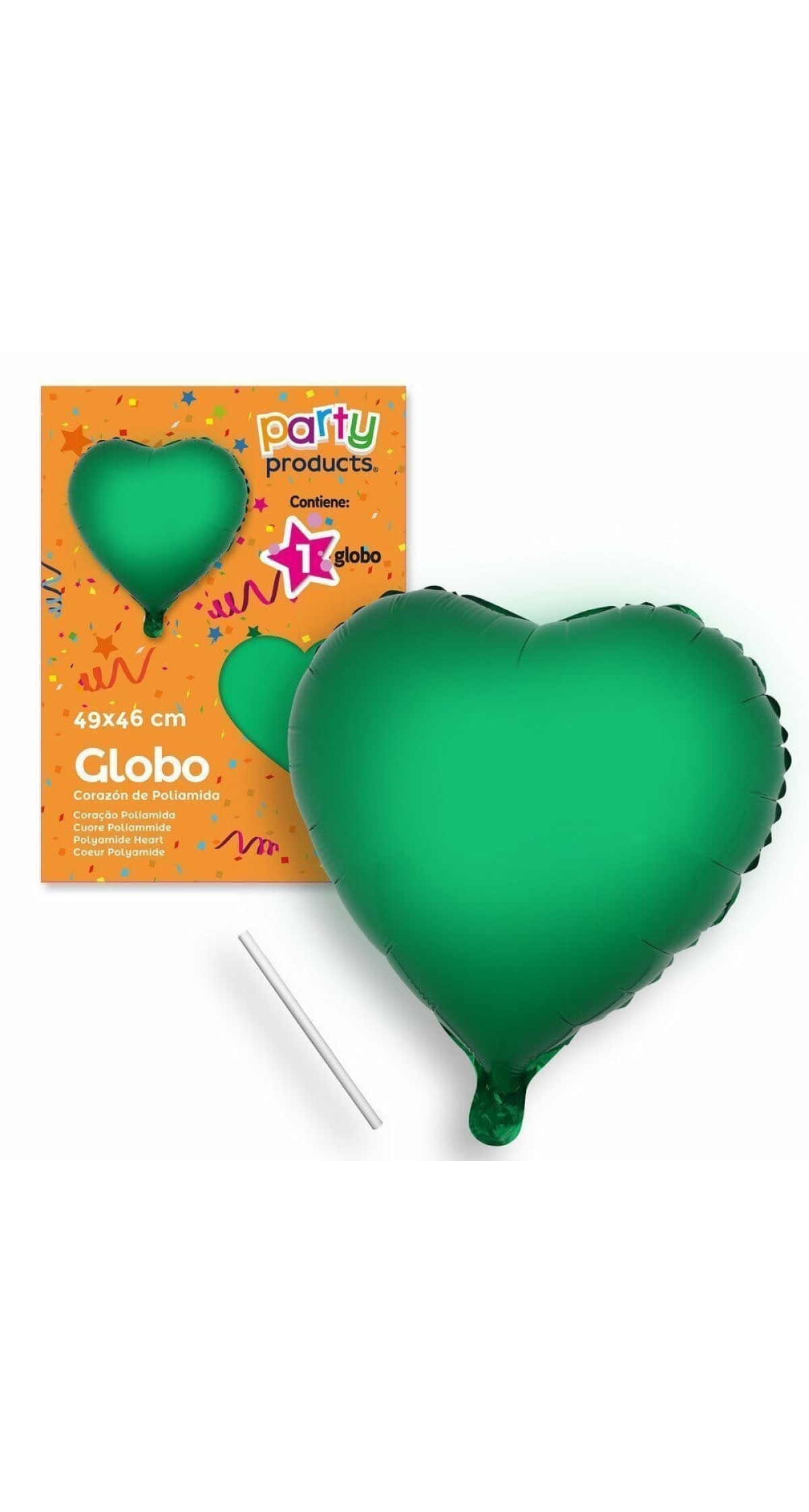 Polyamide Green Heart Balloon + Stcik 49 X 46 cm