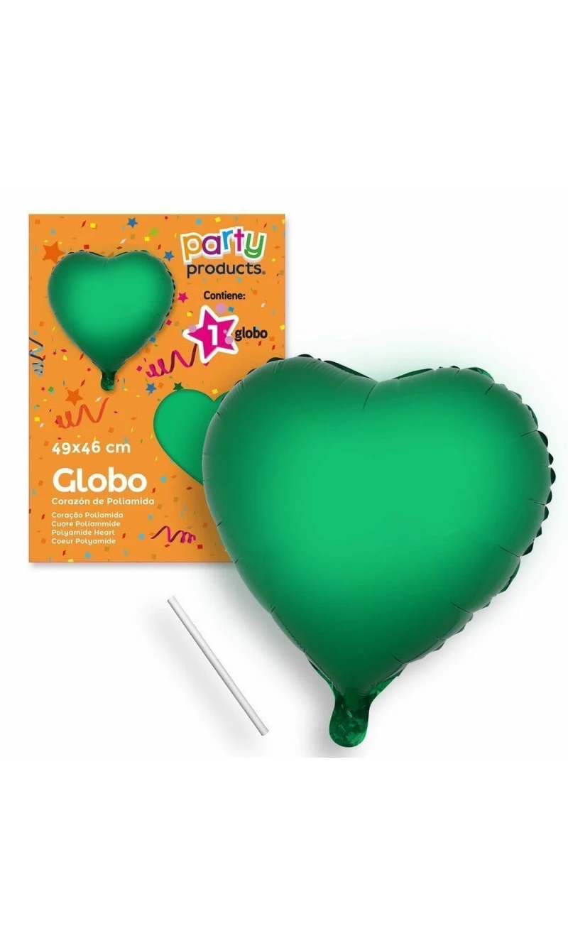 Polyamide Green Heart Balloon + Stcik 49 X 46 cm