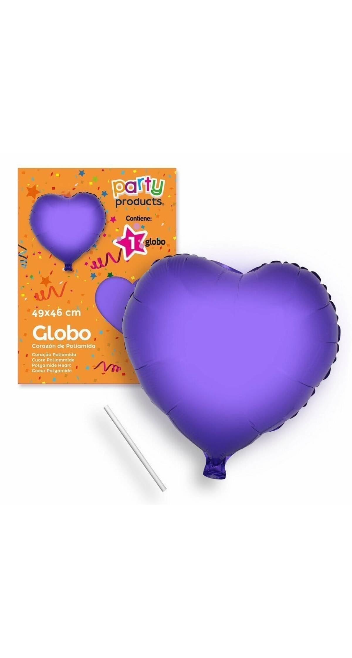 Polyamide Purple Heart Balloon + Stcik 49 X 46 cm