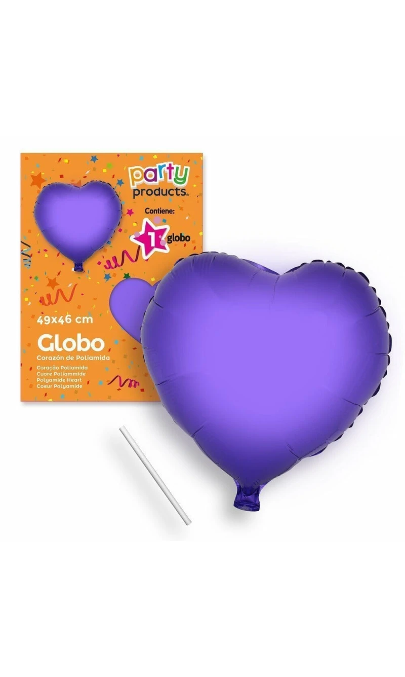 Polyamide Purple Heart Balloon + Stcik 49 X 46 cm