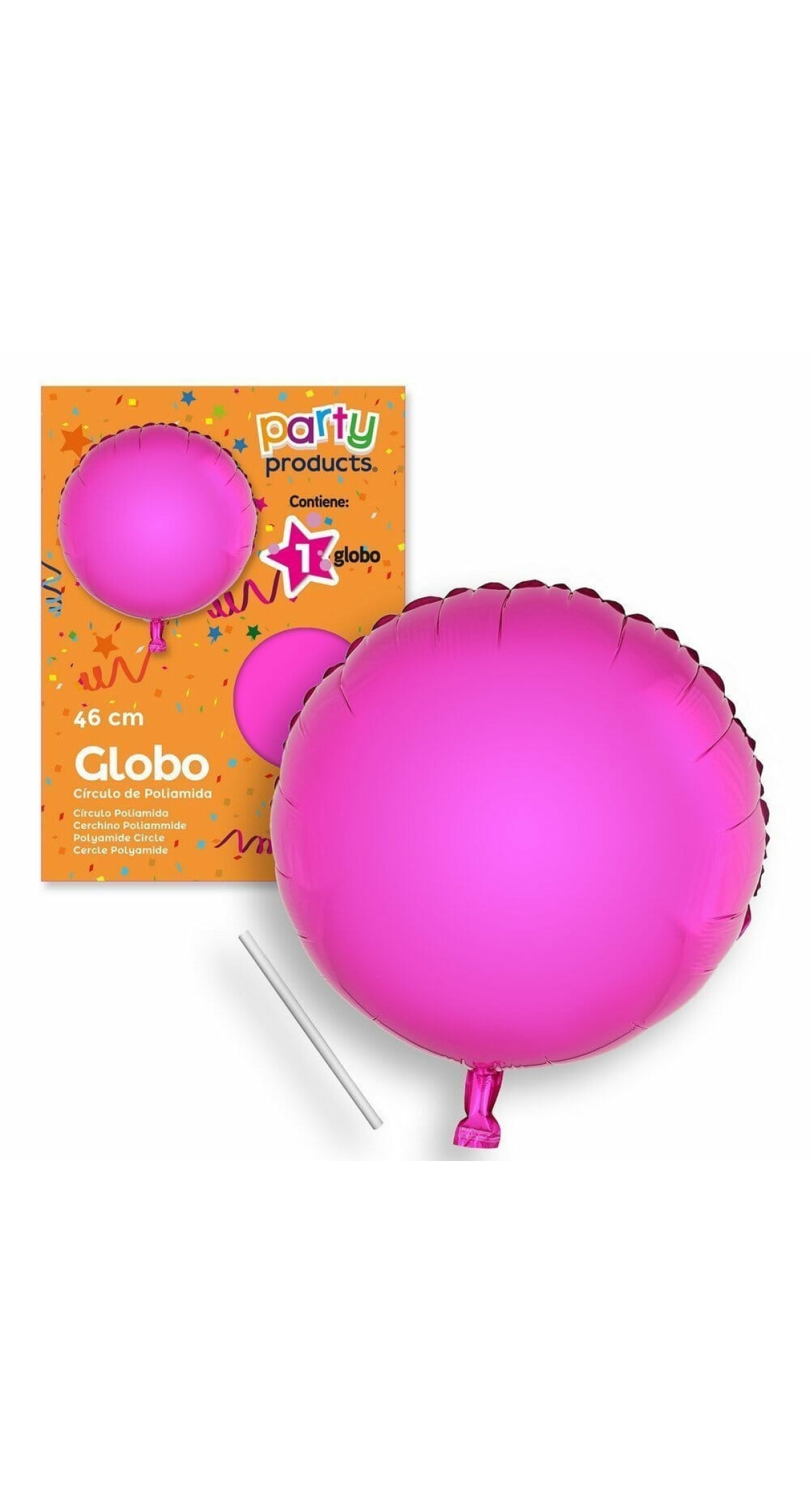Polyamide Pink Circle Balloon + Stick 46 cm