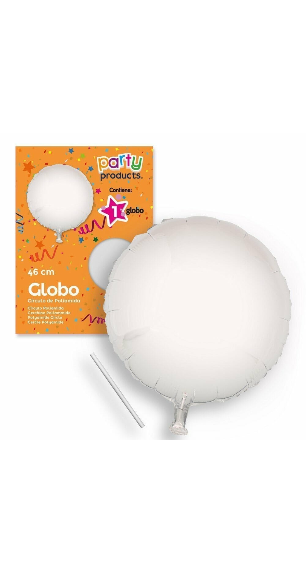 Polyamide Silver Circle Balloon + Stick 46 cm