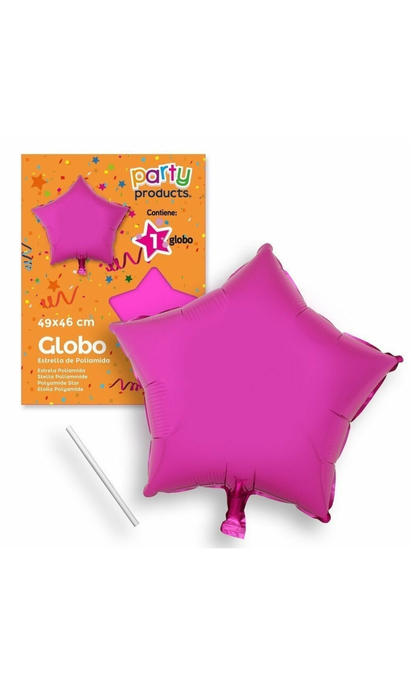 Polyamide Pink Star Balloon + Stick 49 X 46 cm