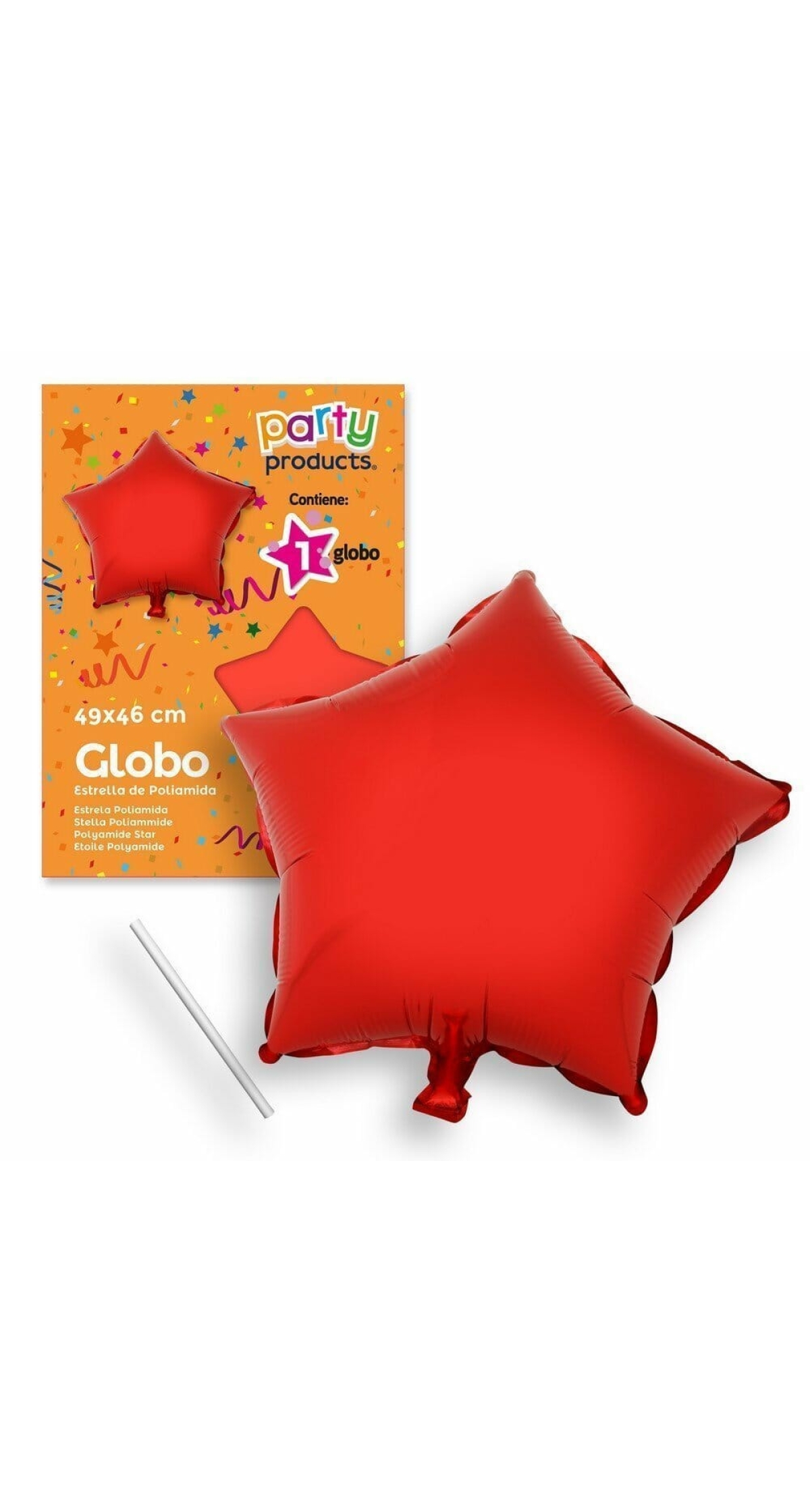 Polyamide Red Star Balloon + Stick 49 X 46 cm