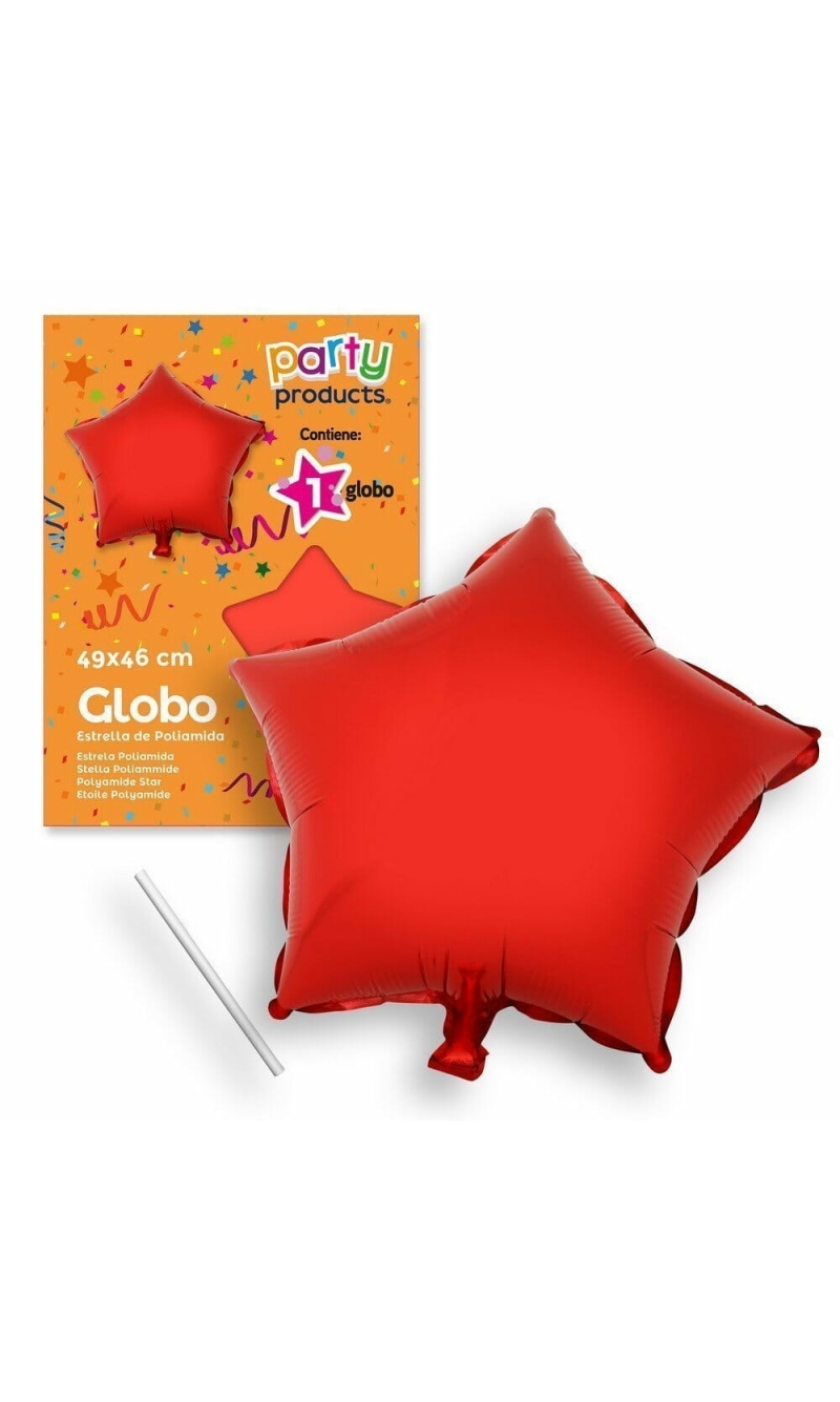 Polyamide Red Star Balloon + Stick 49 X 46 cm