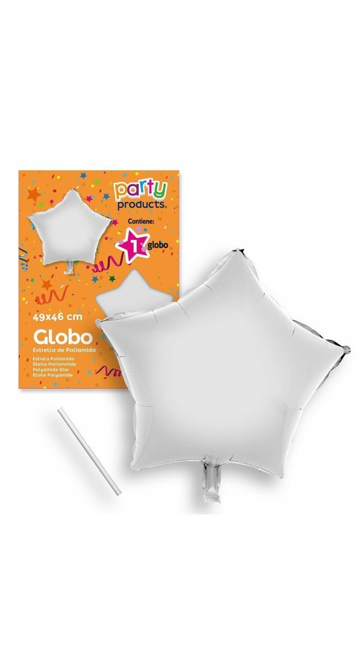 Polyamide Silver Star Balloon + Stick 49 X 46 cm