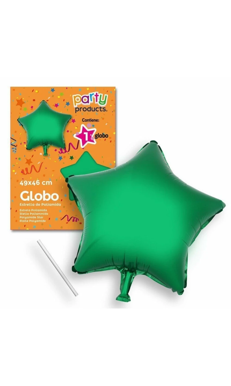 Polyamide Green Star Balloon + Stick 49 X 46 cm