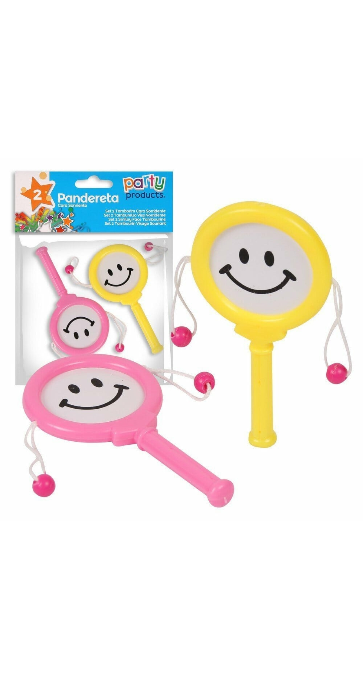 Smiley Face Tambourine - 2pk