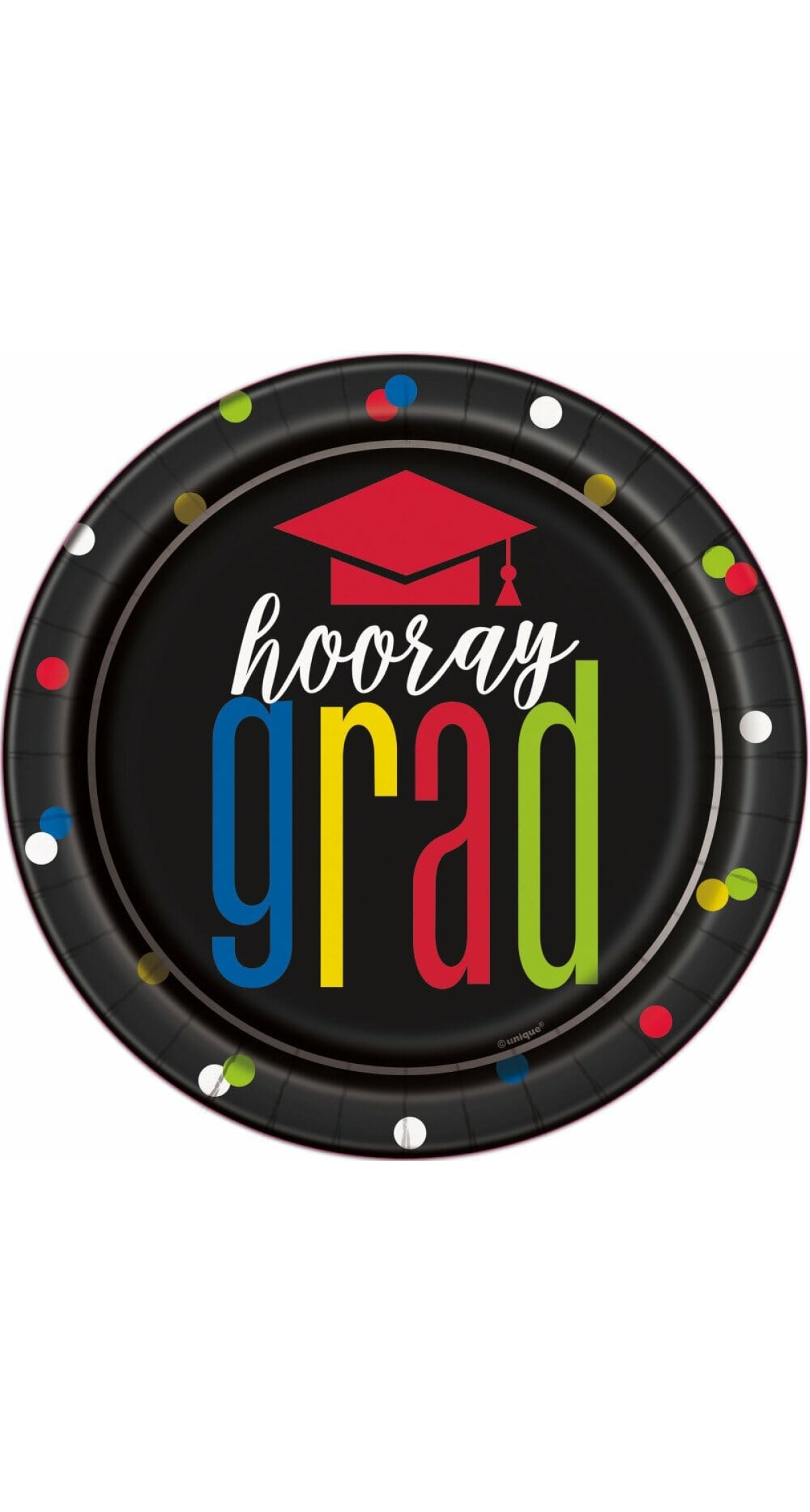 Colorful Cap Grad Round 7 Inch Dessert Plates - 8pk