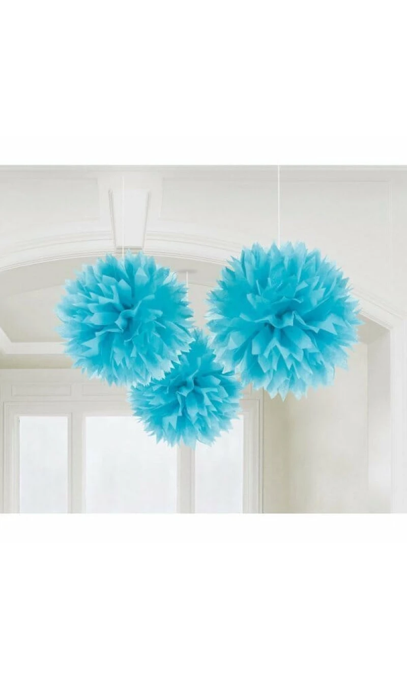 Turquoise Paper Fluffy Decorations 40.64cm - 3pk