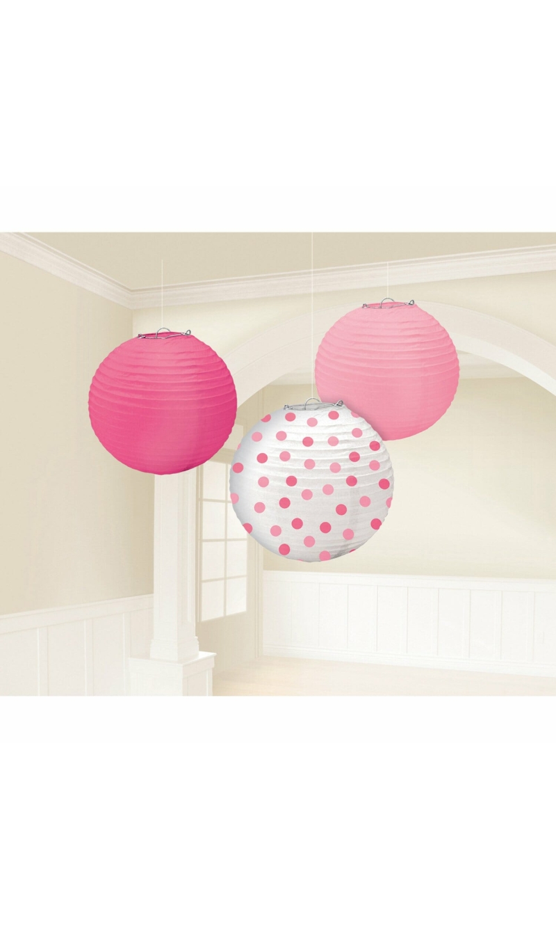 Lanterns Light & Dark Pink, Dots (24cm) - 3pk
