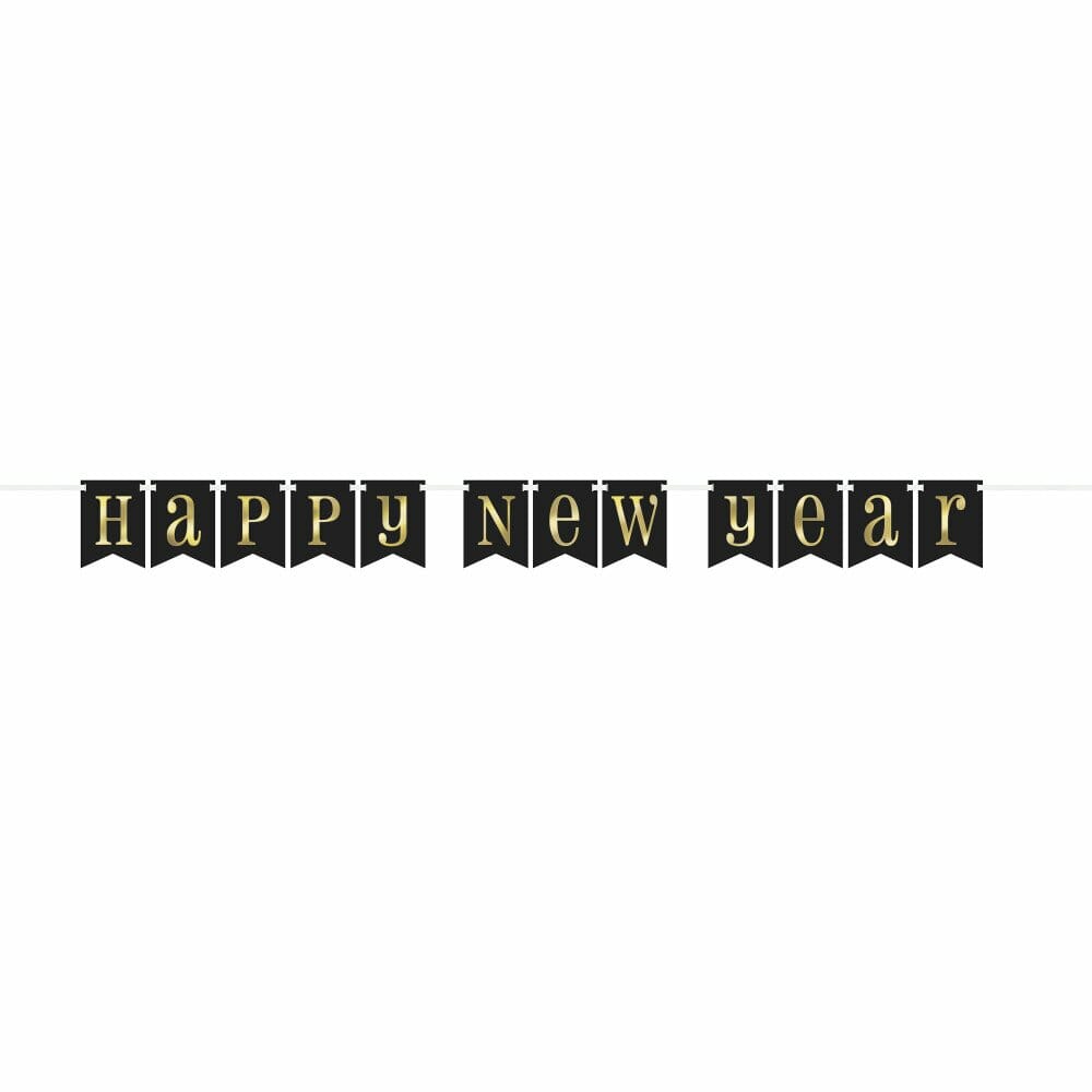 Foil Gold & Black Happy New Year Pennant Banner - 7 ft