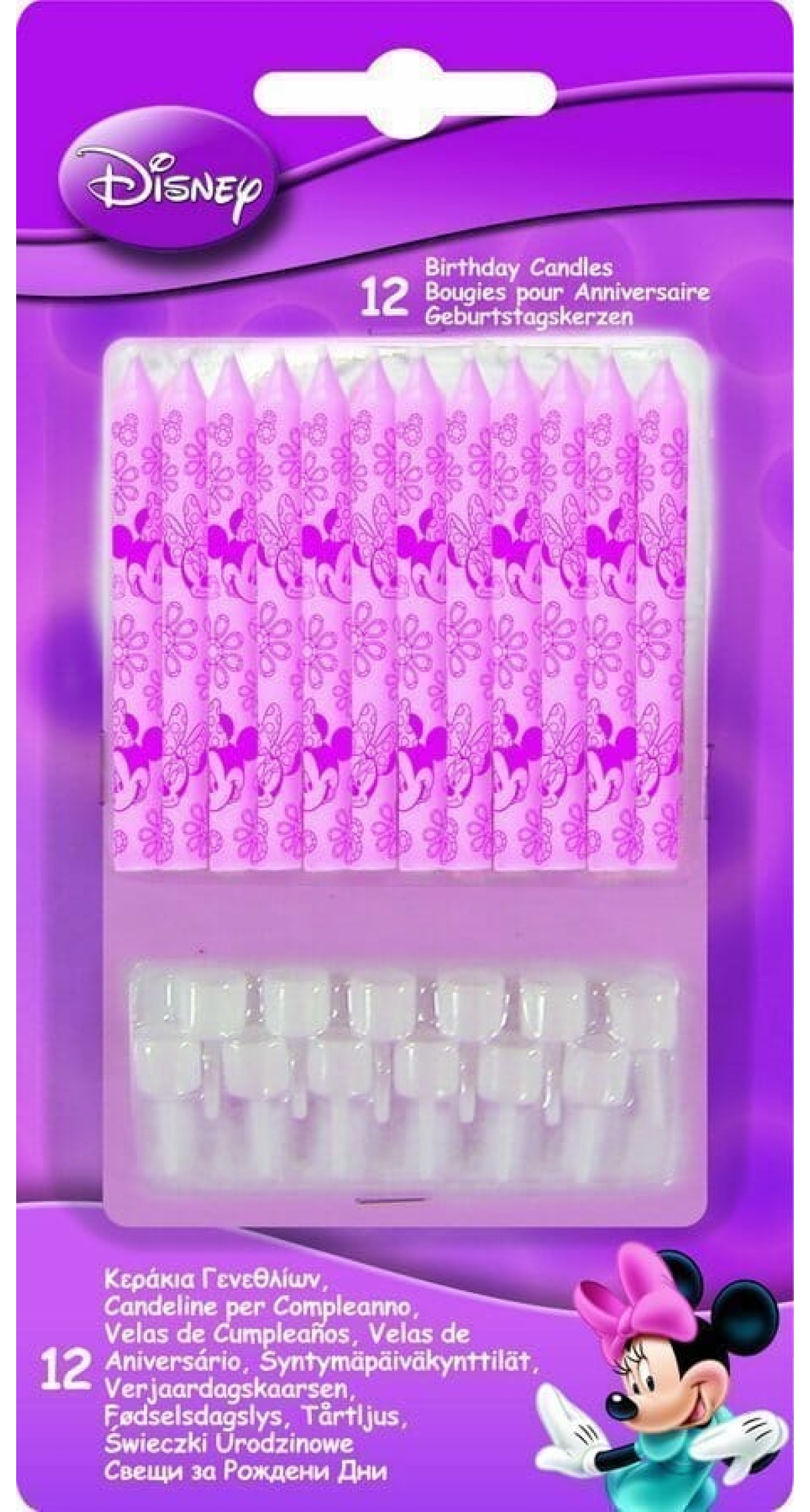 Disney Minnie Mouse Birthday Candles  - 12 candles & 12 holderspk