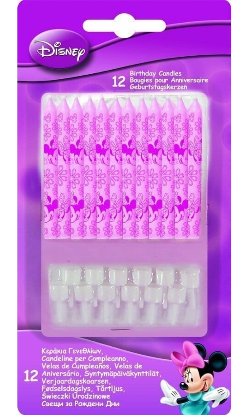 Disney Minnie Mouse Birthday Candles  - 12 candles & 12 holderspk