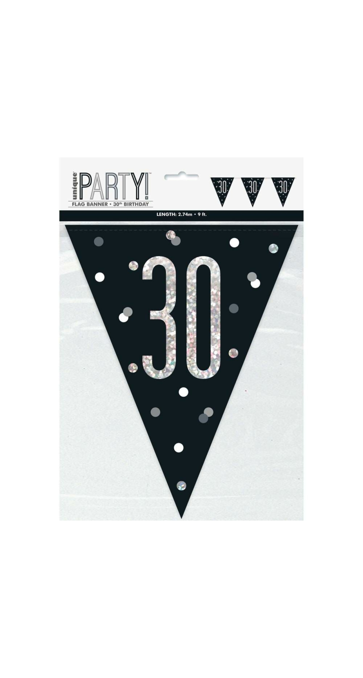 Glitz Black & Silver Prismatic Plastic Flag Banner 30 - 9 Feet