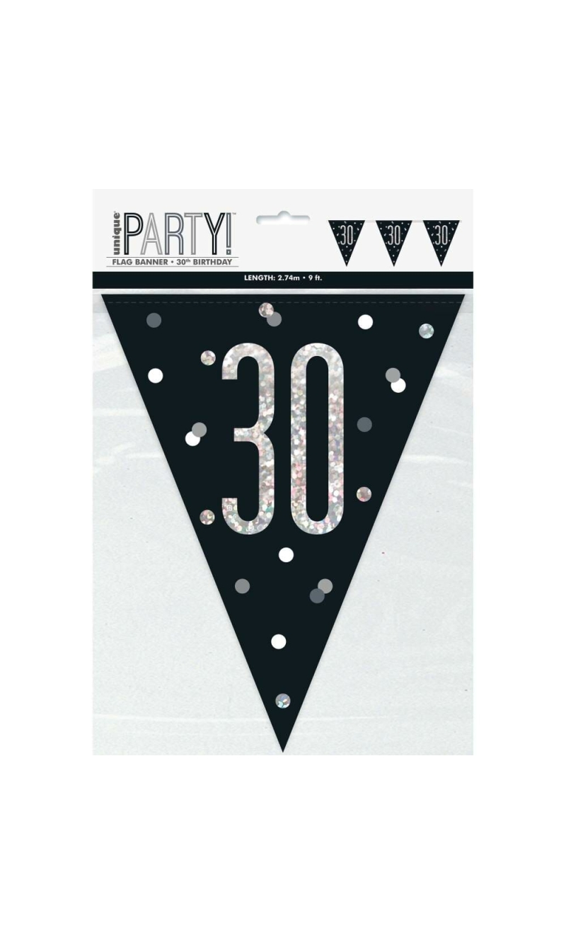 Glitz Black & Silver Prismatic Plastic Flag Banner 30 - 9 Feet