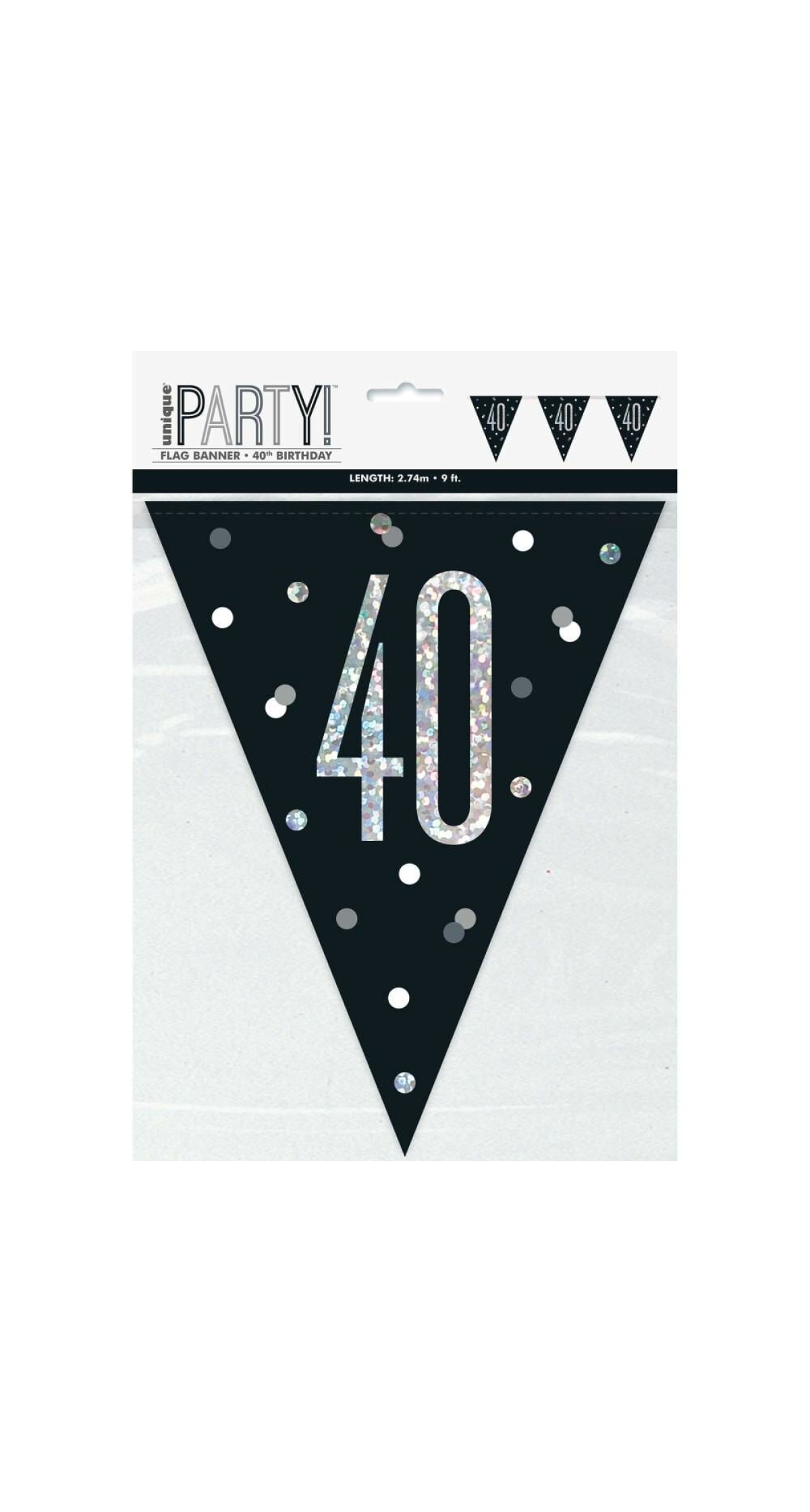 Glitz Black & Silver Prismatic Plastic Flag Banner 40 - 9 Feet