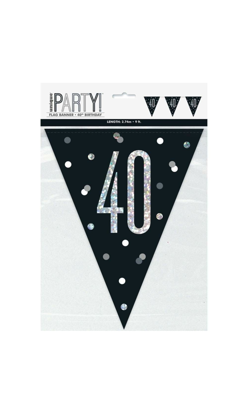 Glitz Black & Silver Prismatic Plastic Flag Banner 40 - 9 Feet