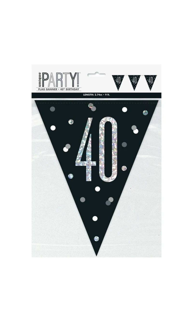 Glitz Black & Silver Prismatic Plastic Flag Banner 40 - 9 Feet