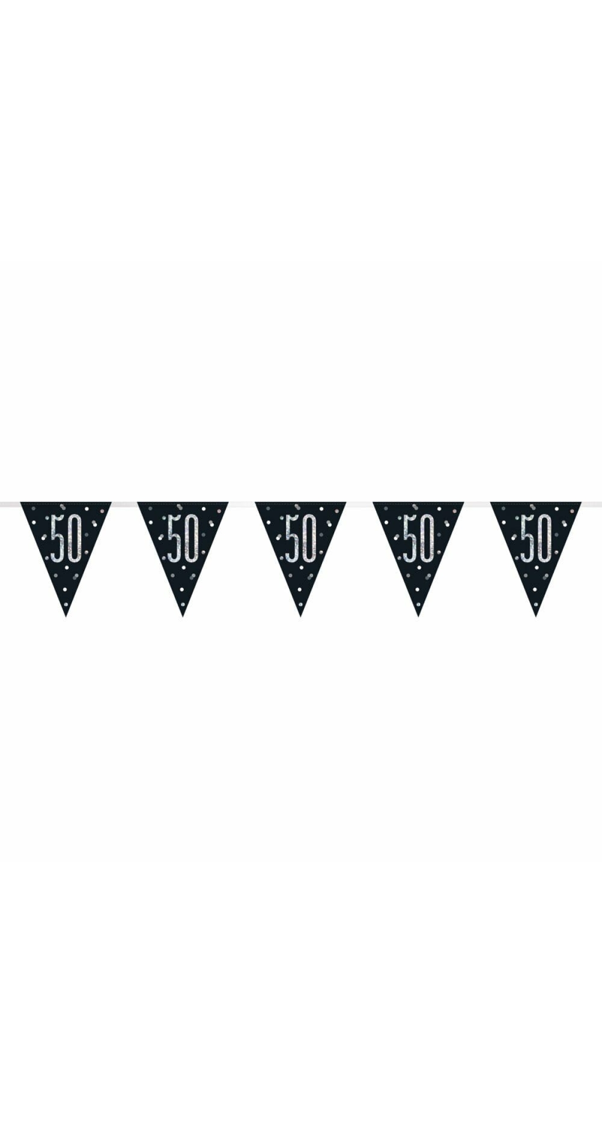 Glitz Black & Silver Prismatic Plastic Flag Banner 50 - 9 Feet