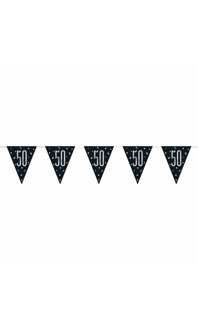 Glitz Black & Silver Prismatic Plastic Flag Banner 50 - 9 Feet