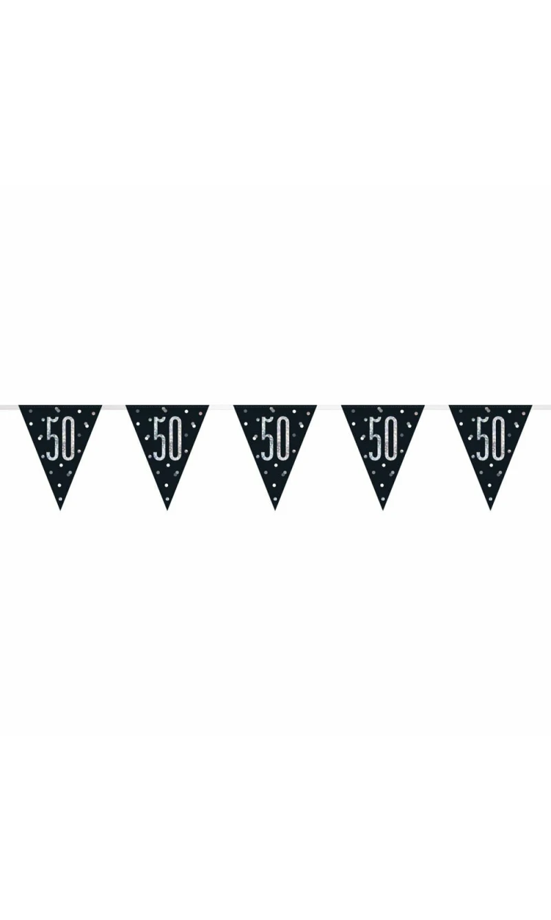 Glitz Black & Silver Prismatic Plastic Flag Banner 50 - 9 Feet