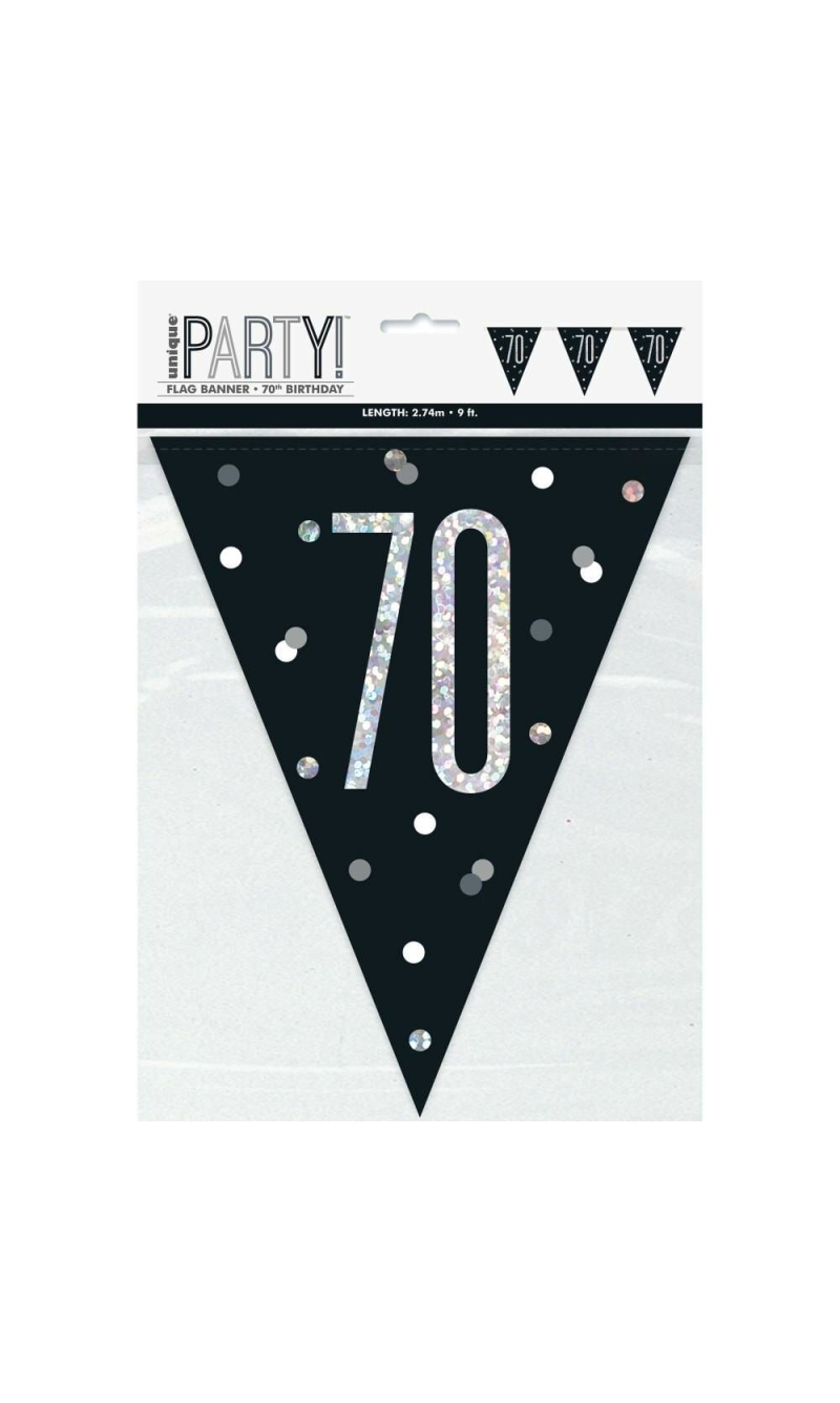 Glitz Black & Silver Prismatic Plastic Flag Banner 70 - 9 Feet