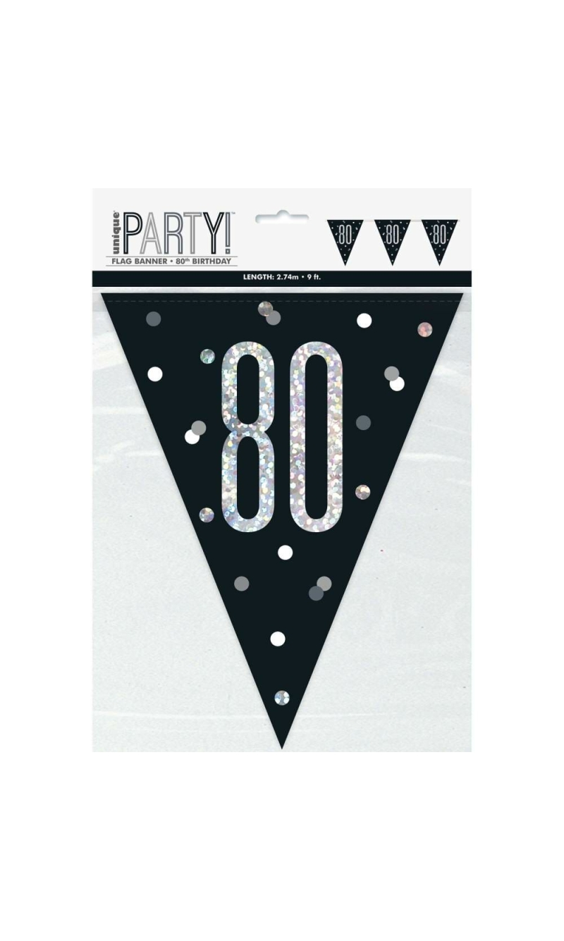 Glitz Black & Silver Prismatic Plastic Flag Banner 80 - 9 Feet