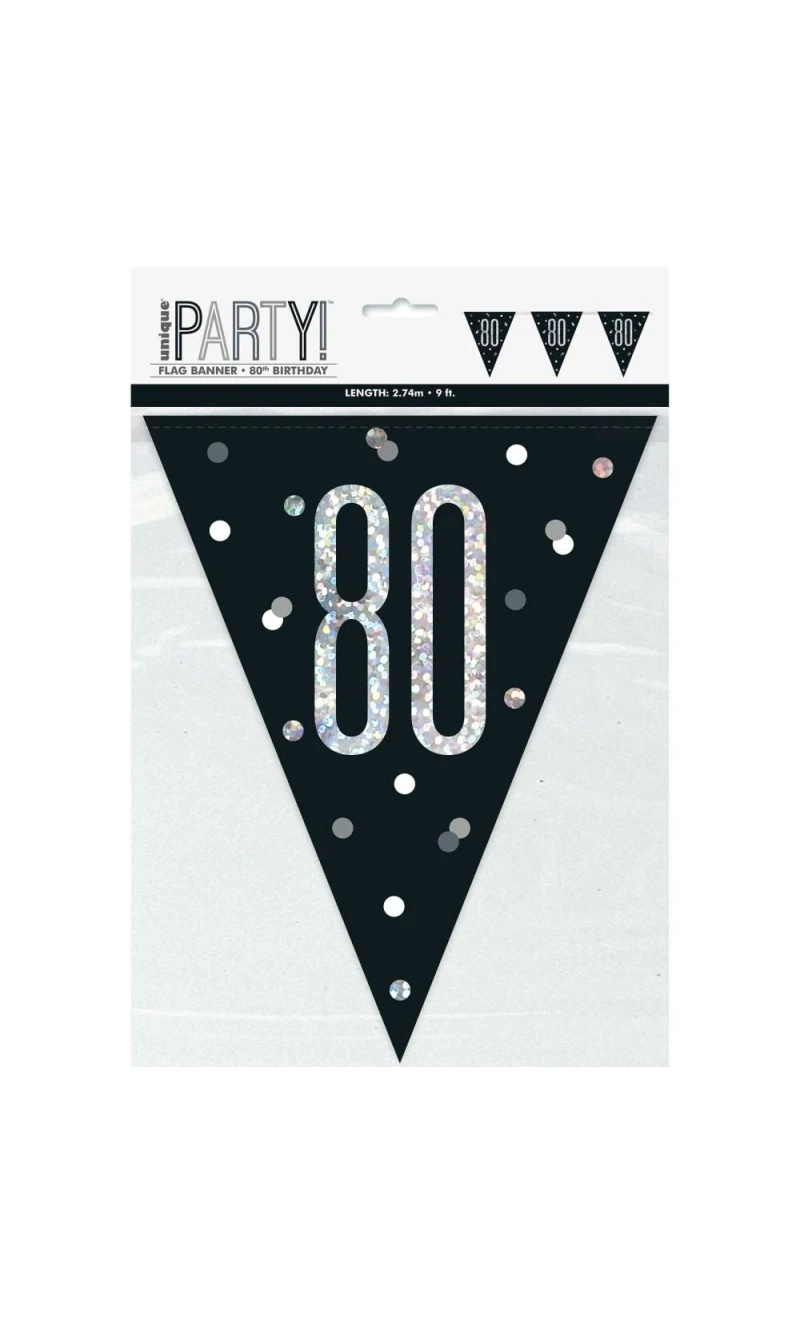 Glitz Black & Silver Prismatic Plastic Flag Banner 80 - 9 Feet