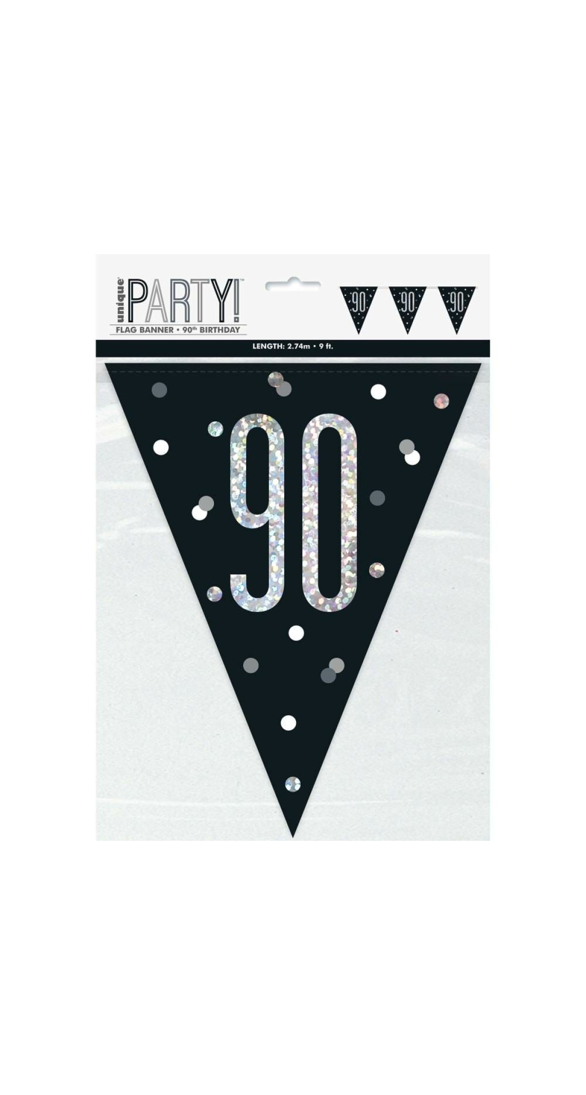 Glitz Black & Silver Prismatic Plastic Flag Banner 90 - 9 Feet