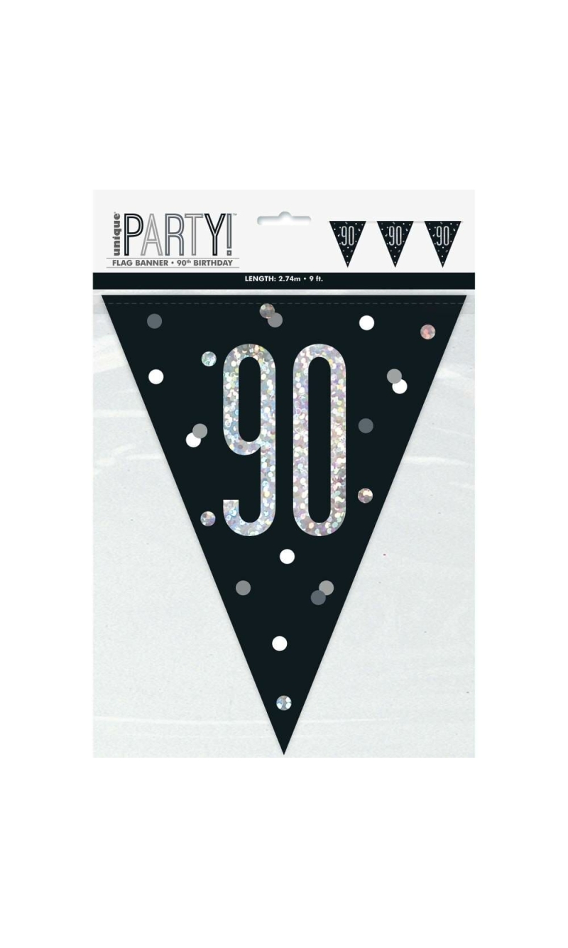 Glitz Black & Silver Prismatic Plastic Flag Banner 90 - 9 Feet