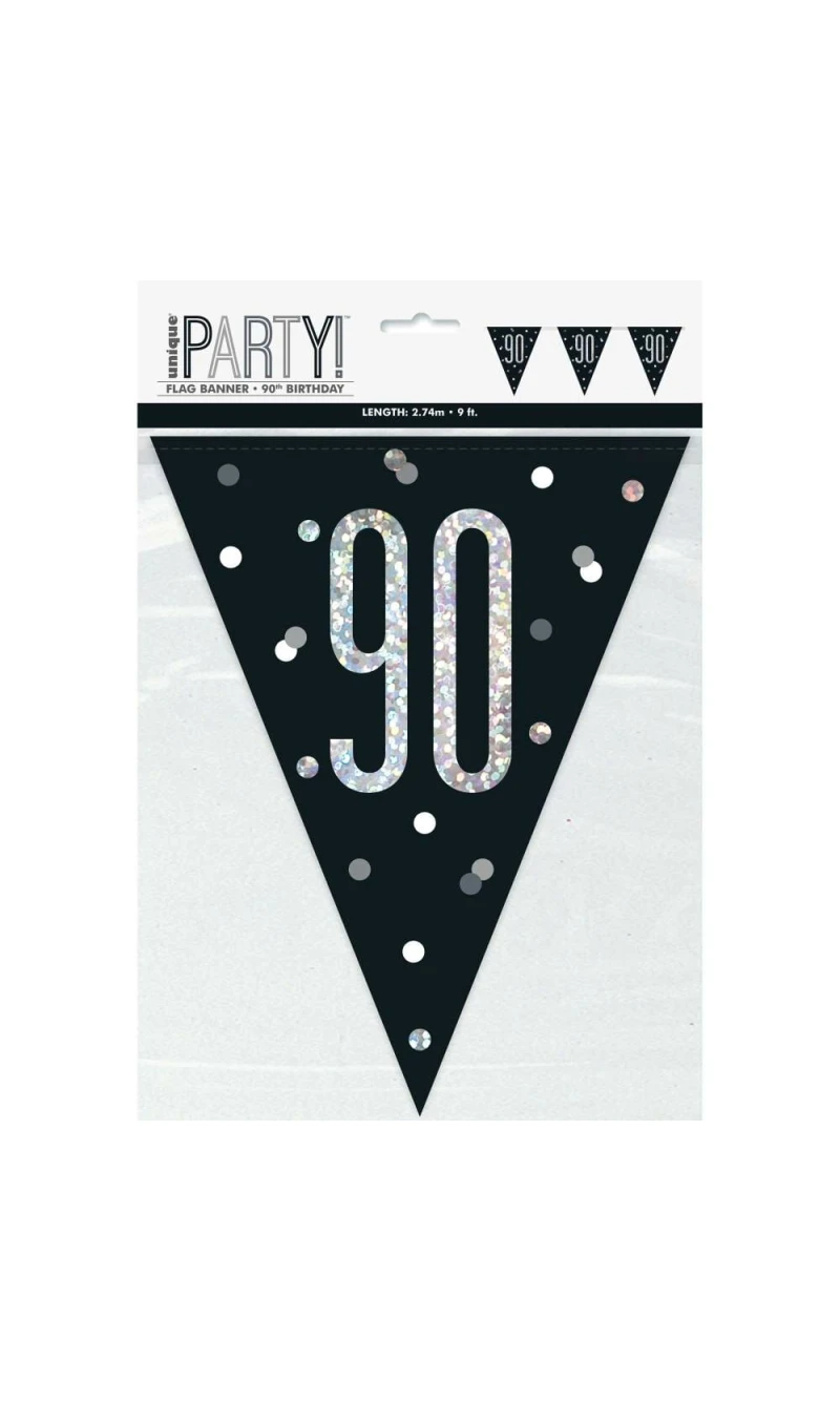 Glitz Black & Silver Prismatic Plastic Flag Banner 90 - 9 Feet