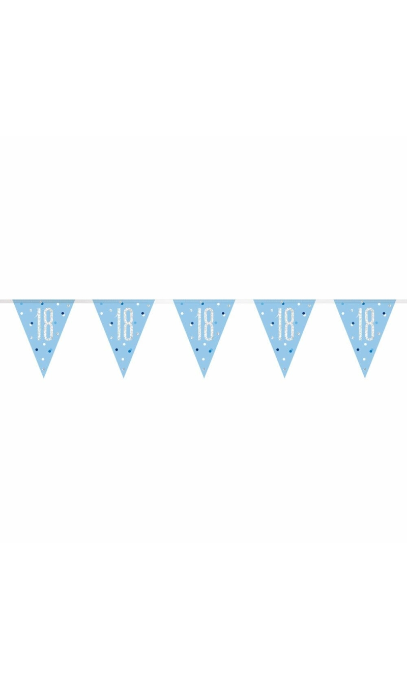 Birthday Blue Glitz Number 18 Flag Banner - 9 ft