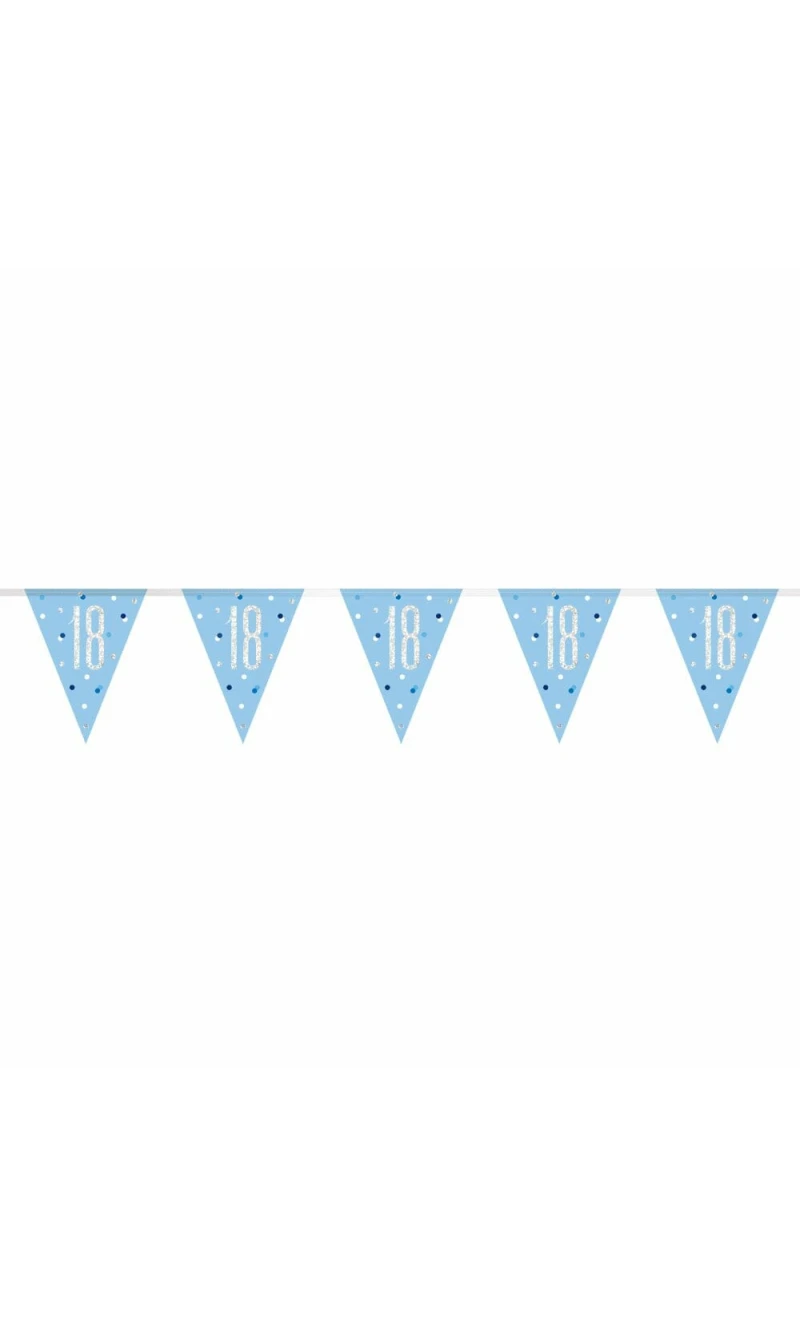 Birthday Blue Glitz Number 18 Flag Banner - 9 ft