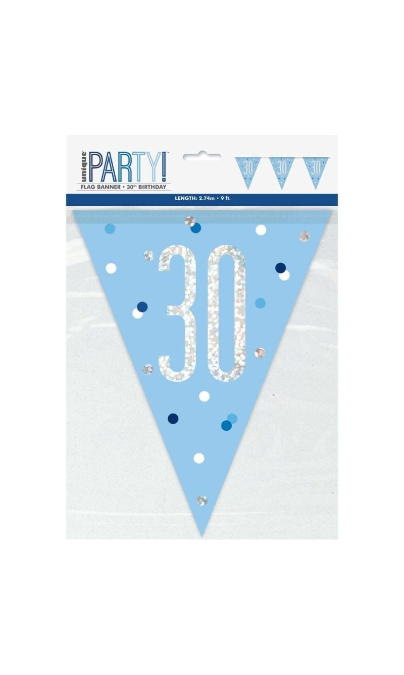 Glitz Blue & Silver Prismatic Plastic Flag Banner 30 - 9 Feet