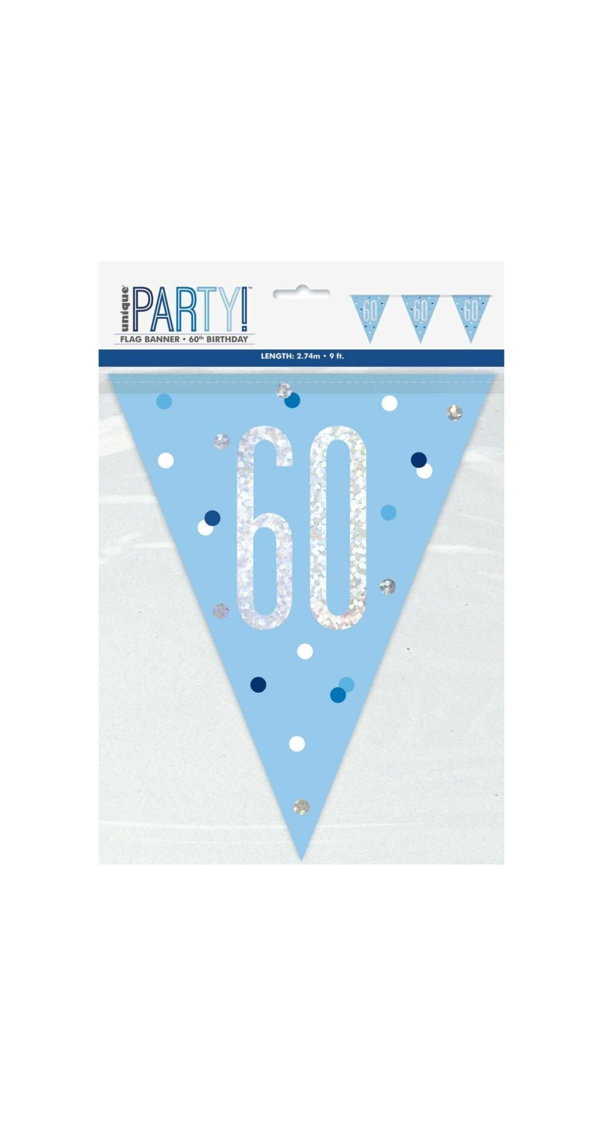 Glitz Blue & Silver Prismatic Plastic Flag Banner 60 - 9 Feet