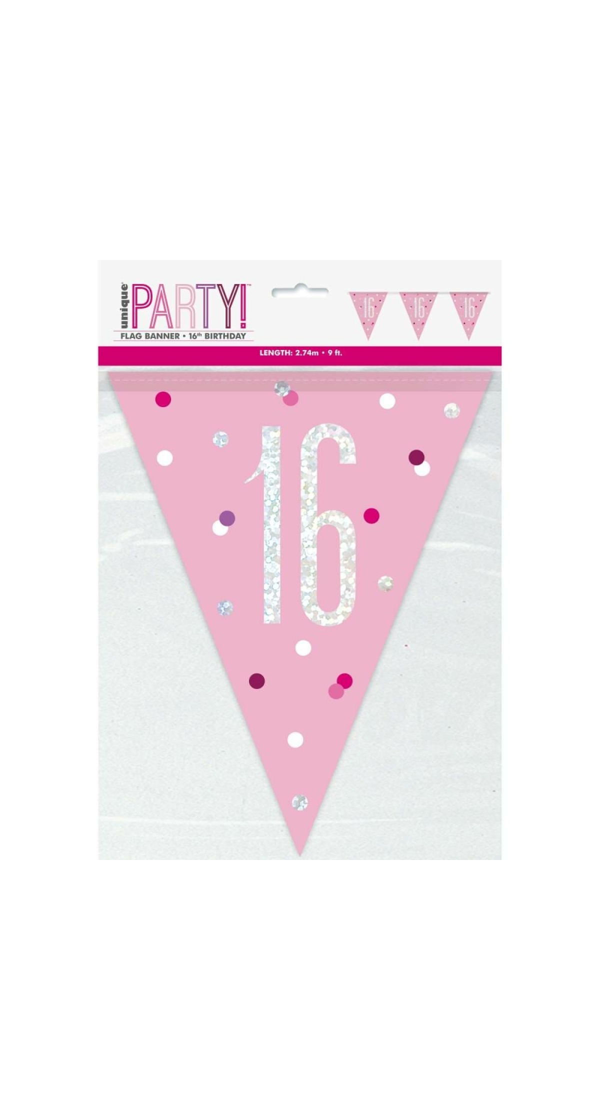 Glitz Pink & Silver Prismatic Plastic Flag Banner 16 - 9 Feet