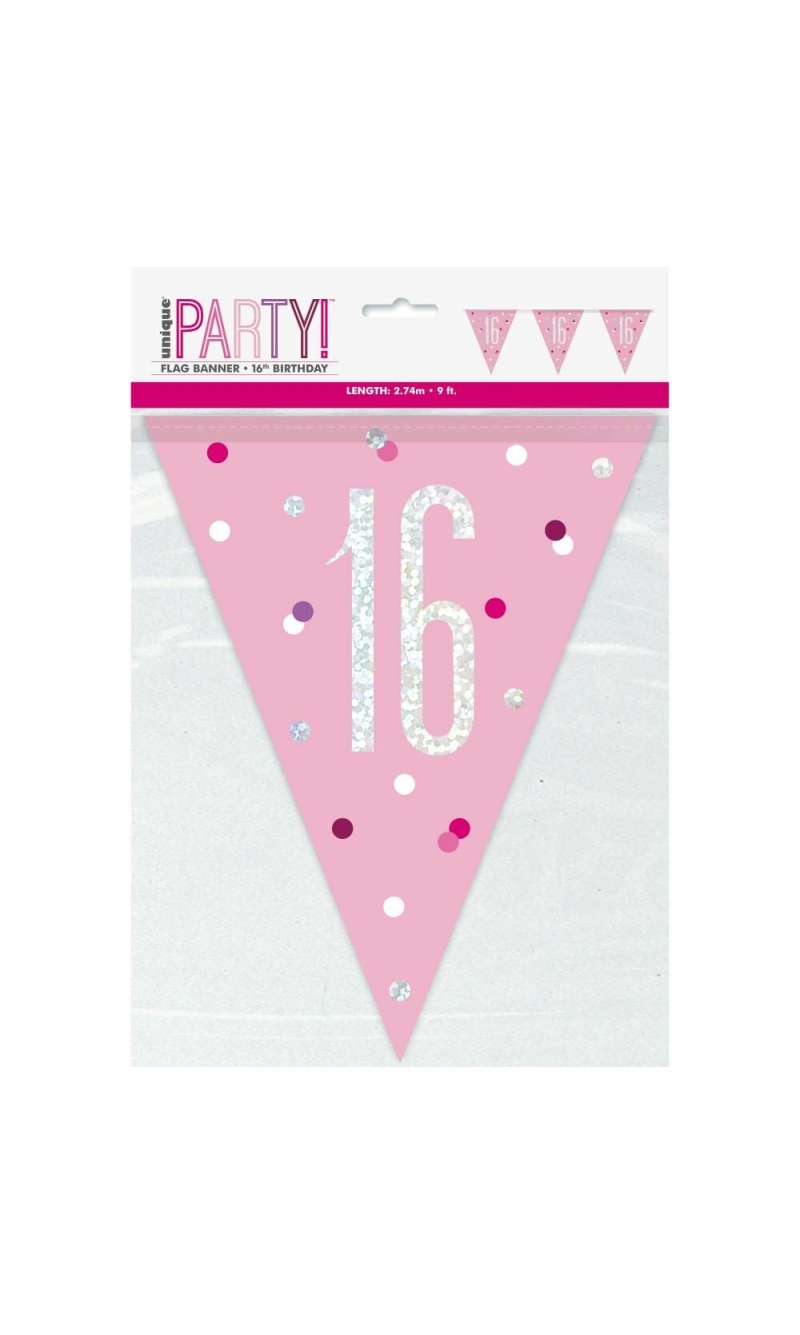 Glitz Pink & Silver Prismatic Plastic Flag Banner 16 - 9 Feet