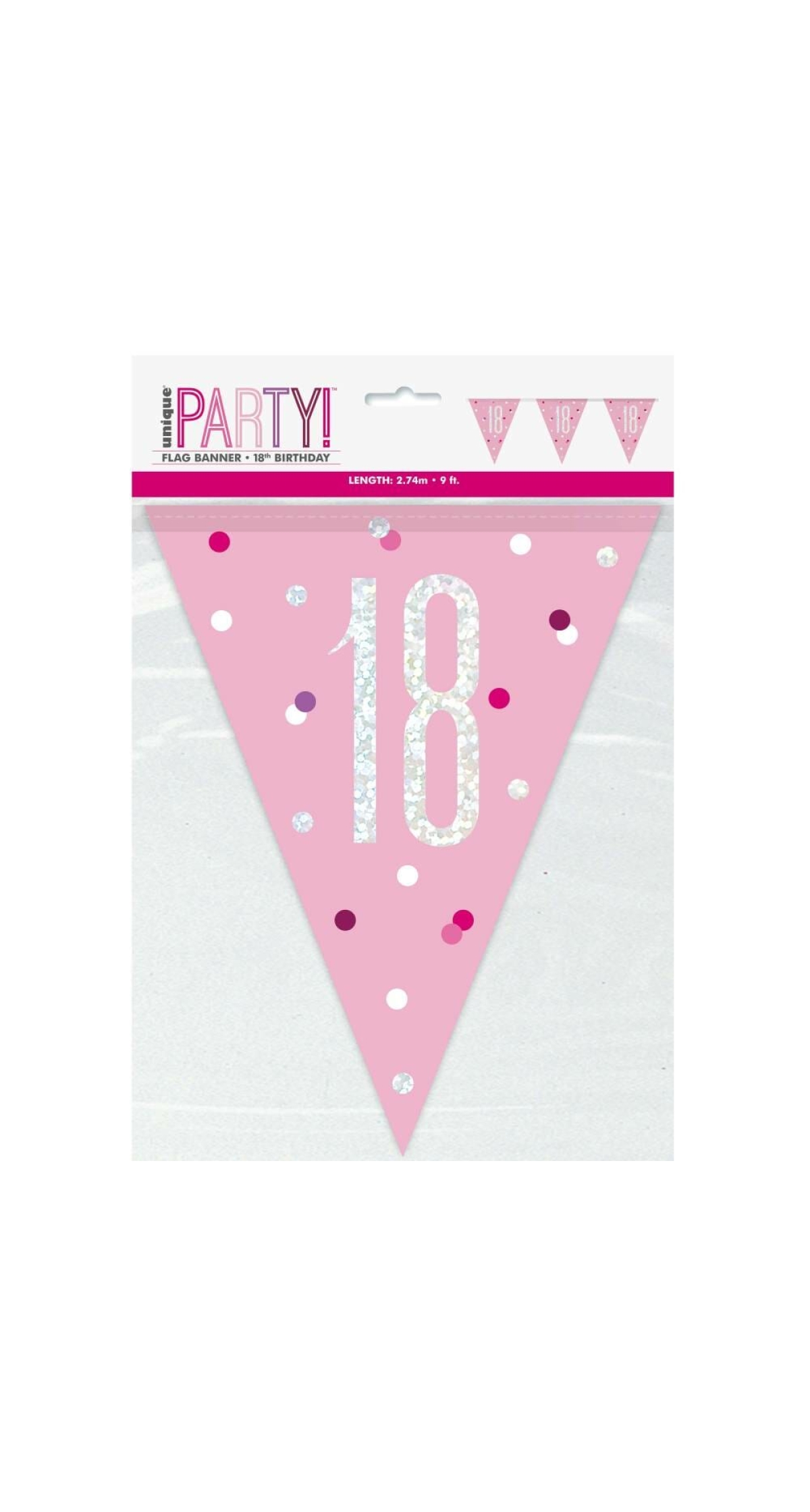 Glitz Pink & Silver Prismatic Plastic Flag Banner 18 - 9 Feet