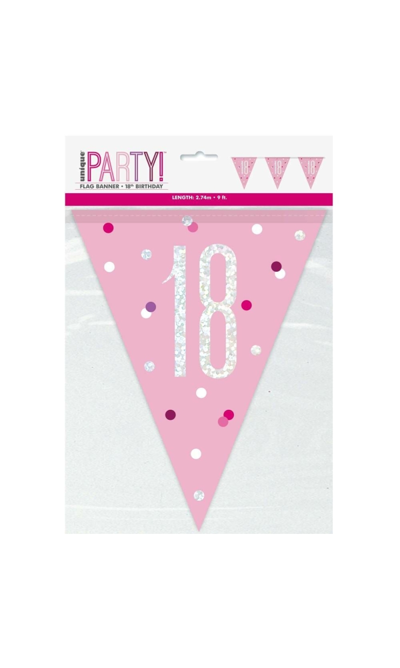 Glitz Pink & Silver Prismatic Plastic Flag Banner 18 - 9 Feet
